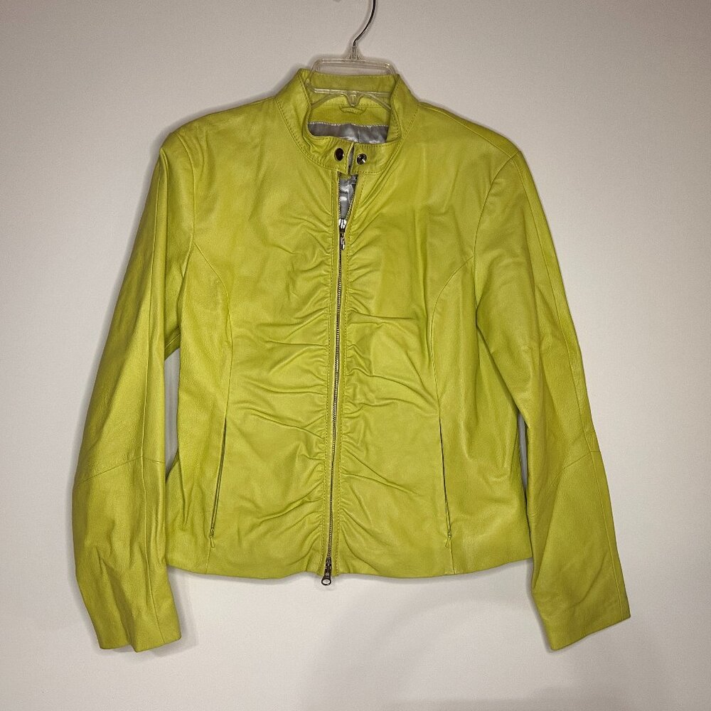 Wilson Leather Maxima Neon Green Leather Moto Style Jacket Women Size L